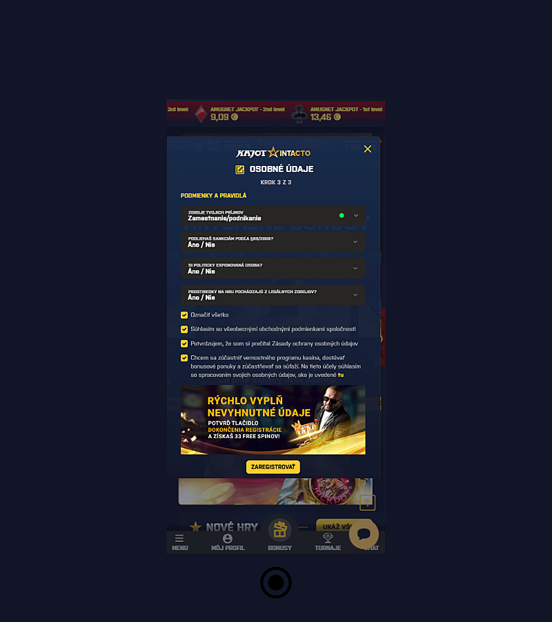 Prečítajte si podmienky a pravidlá a vyplňte potrebné informácie o zdroji príjmov.