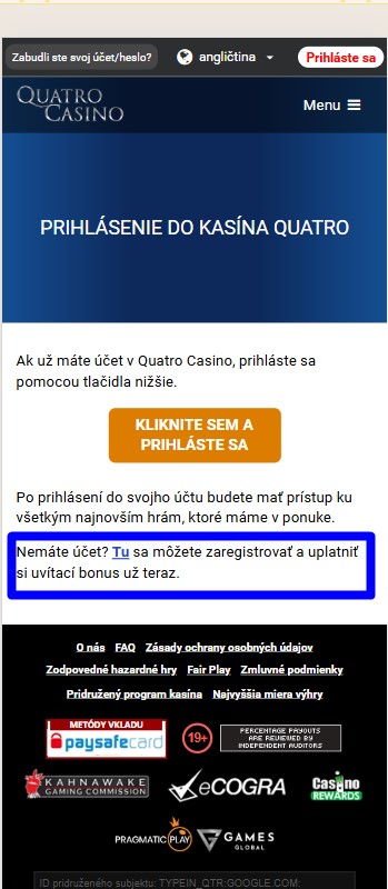 Prejdite na oficiálnu stránku kasína