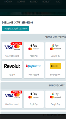 Vyber si spôsob platby a sumu