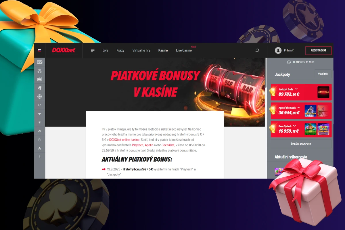 DOXXbet - Každý piatok 5€ zadarmo