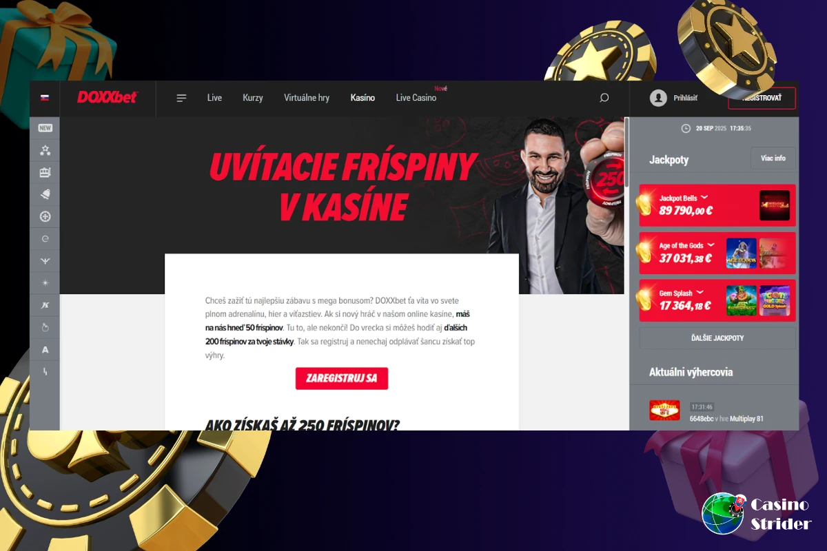 DOXXbet free spiny pri vytvorení účtu