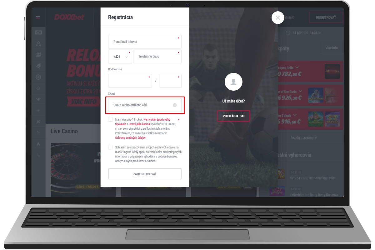 Napíšte promo kód casino