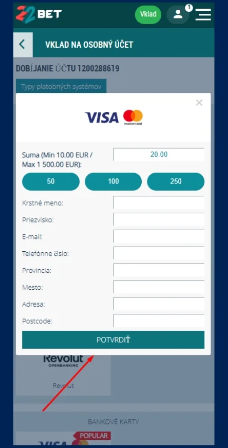 Zadajte minimálny vklad