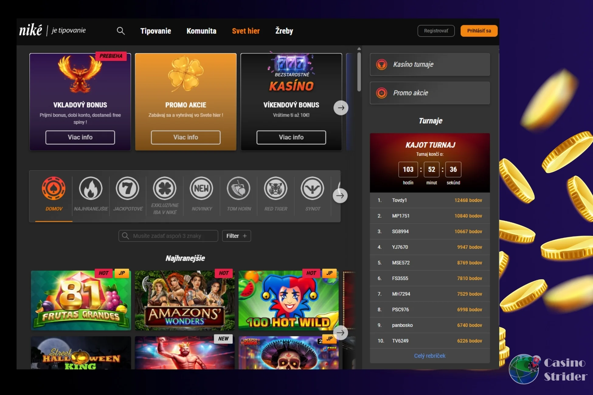 Bonusy za roztočenia od kasína Niké